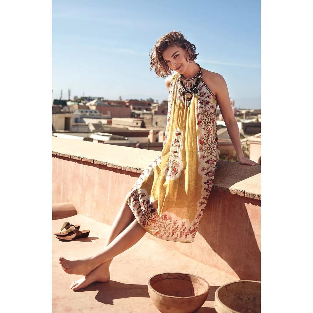 Anthropologie BHANUNI BY JYOTI Soleil Swing Dress Yellow Floral X-Small Petite
